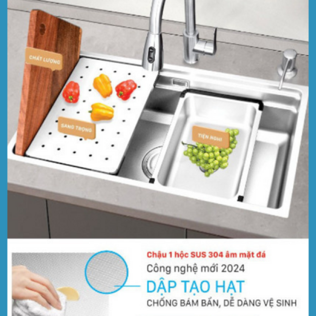 CHẬU 1 HỘC LINEN INOX SUS304 ÂM MẶT ĐÁ CAO CẤP B-GEM BG-7644SKY3D7644