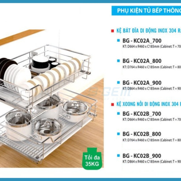 KỆ BÁT ĐĨA DI ĐỘNG INOX304 RAY GIẢM CHẤN CAO CẤP B-GEM BG-KC02