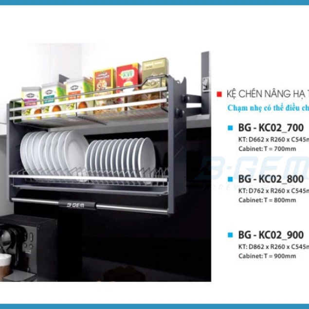 KỆ CHÉN NÂNG HẠ THÔNG MINH INOX SUS304 MẠ NANO CAO CẤP B-GEM BG-KC02