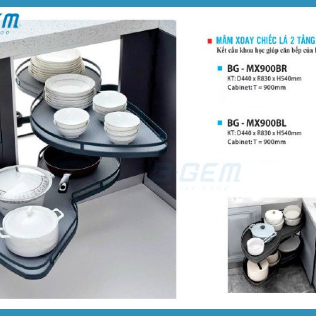 MÂM XOAY CHIẾC LÁ 2 TẦNG INOX304 MẠ NANO CAO CẤP B-GEM BG-MX900