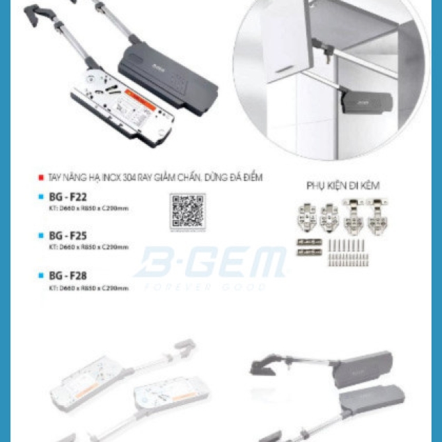 TAY NÂNG HẠ INOX304 RAY GIẢM CHẤN, DỪNG ĐÁ ĐIỂM CAO CẤP B-GEM BG-F25