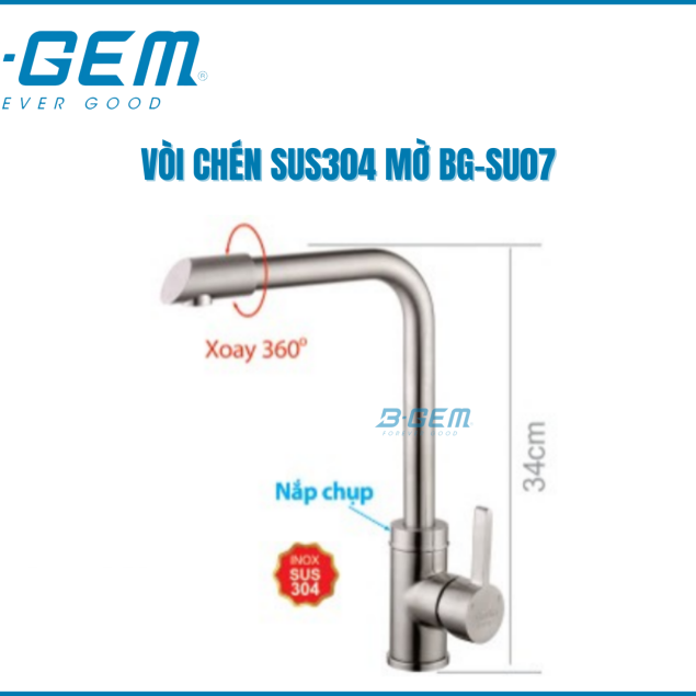 VÒI CHÉN SUS304 INOX MỜ B-GEM BG-SU07